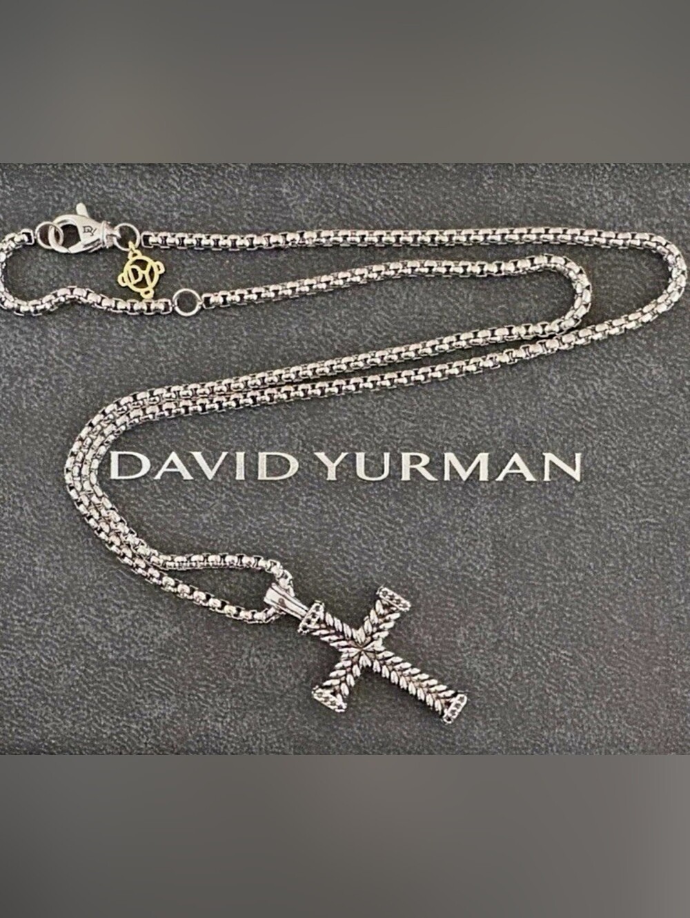 David Yurman Sterling Cross Pendant w/ Box 2MM Chain Necklace 19in